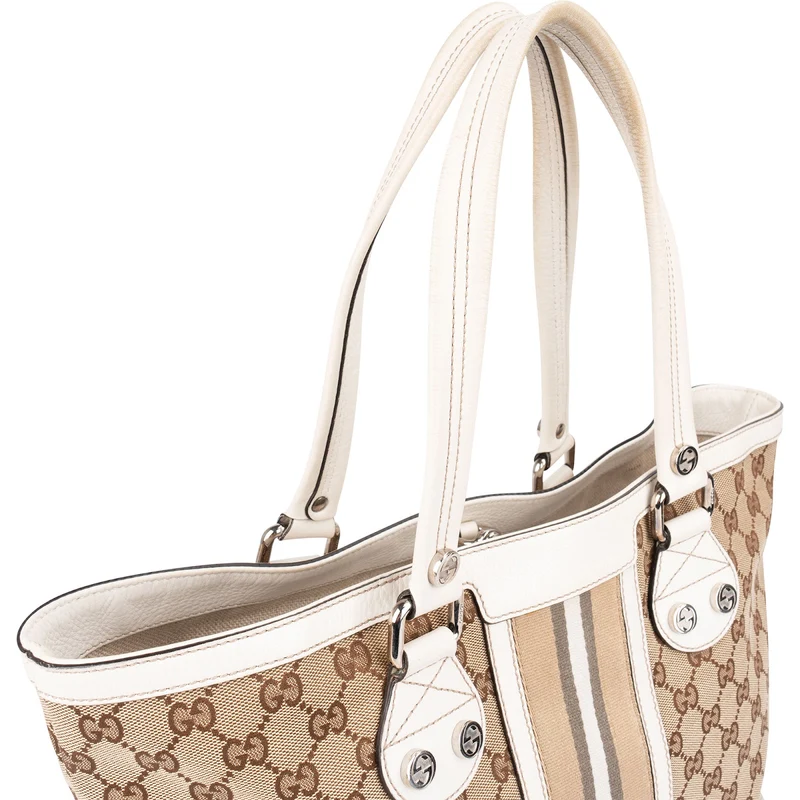 Gucci Monogram GG Canvas Vertical Stripe Tote Handbag