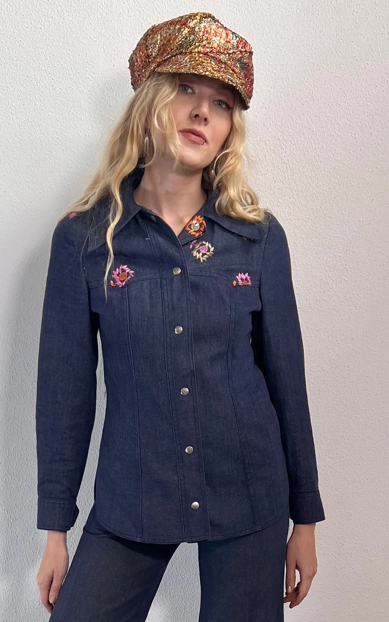 Vintage 70s Janette Rodin Denim Flower Set