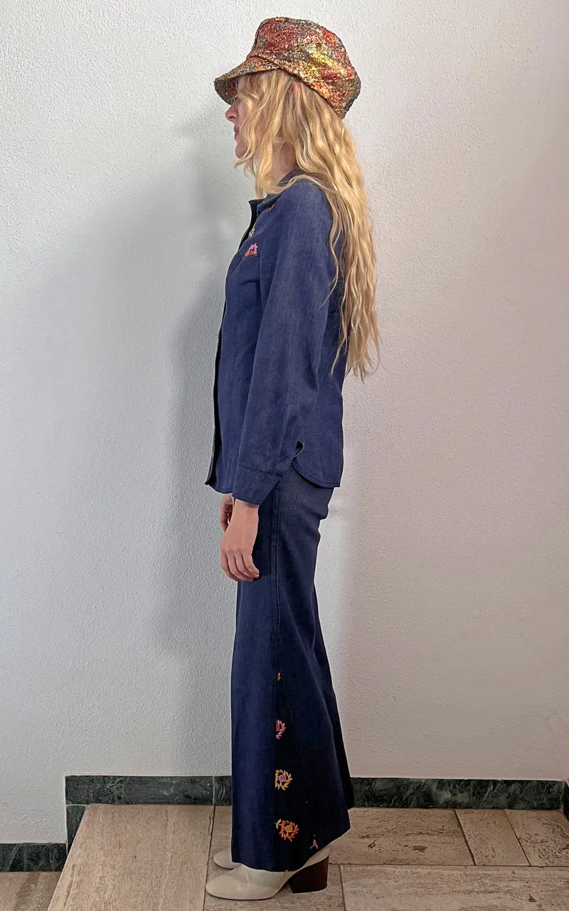 Vintage 70s Janette Rodin Denim Flower Set