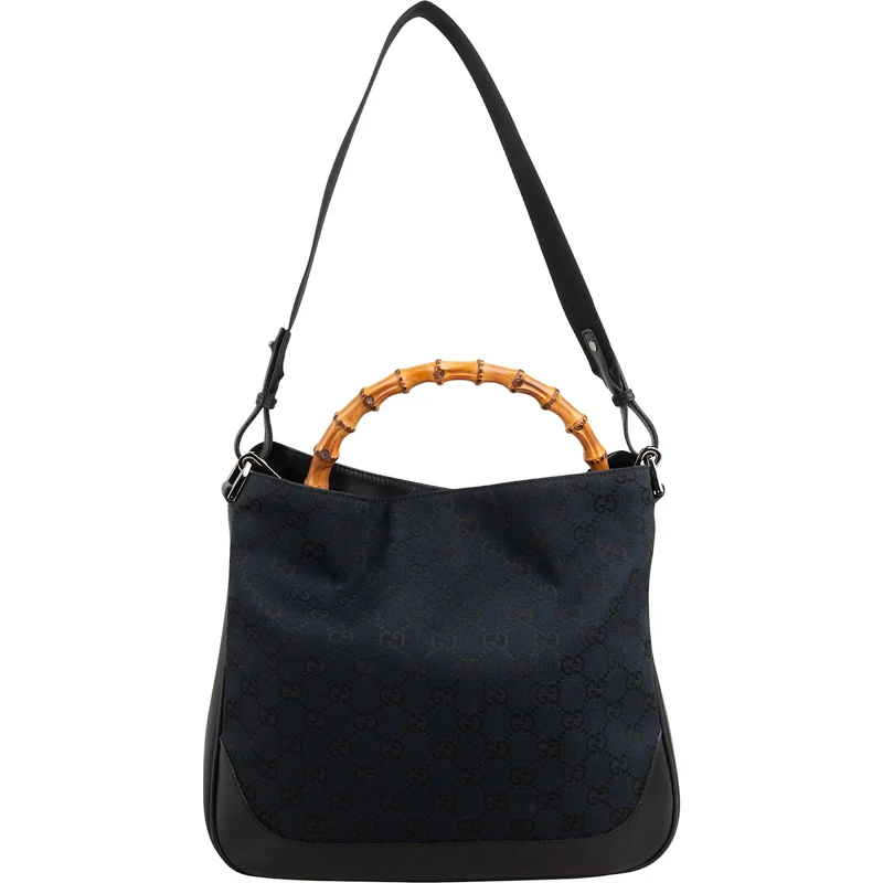 Gucci Monogram GG Canvas Bamboo Handle Shoulder Handbag
