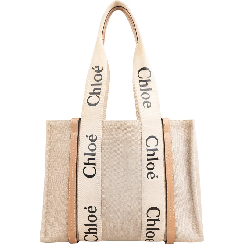 Chloé Canvas Woody Medium Tote Shoulder Bag