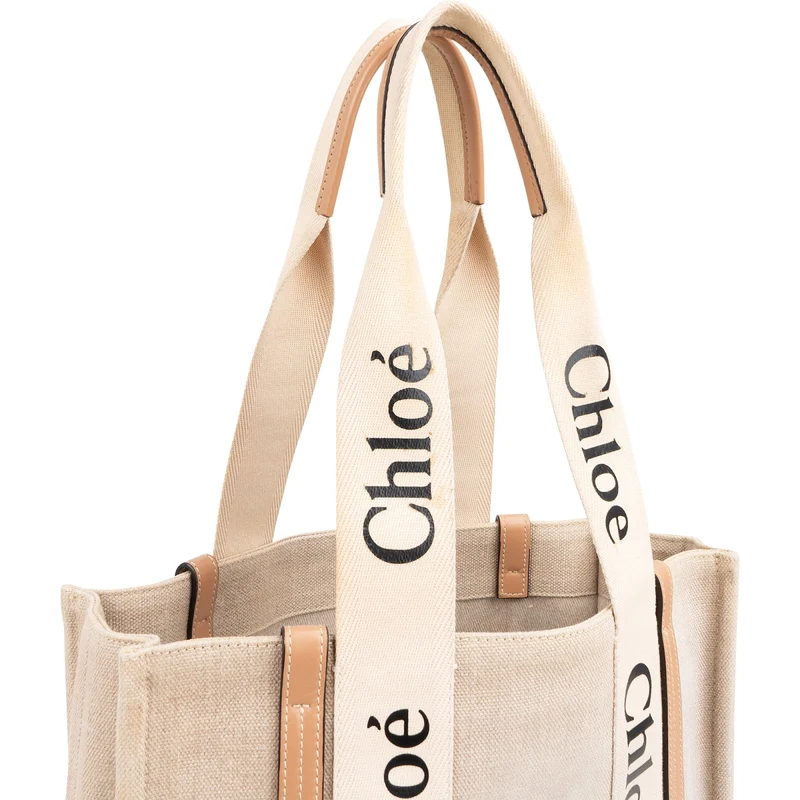 Chloé Canvas Woody Medium Tote Shoulder Bag