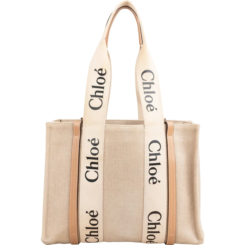 Chloé Canvas Woody Medium Tote Shoulder Bag