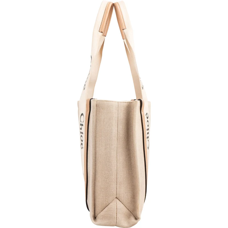 Chloé Canvas Woody Medium Tote Shoulder Bag