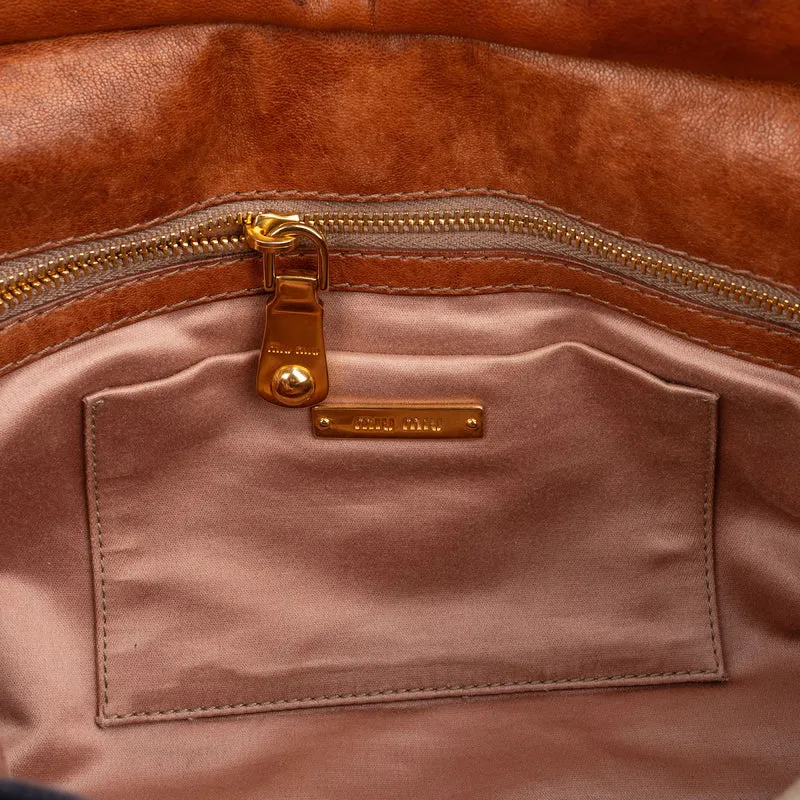 Miu Miu Linen Studded Fringe Small City Coffer Shoulder Crossbody Bag