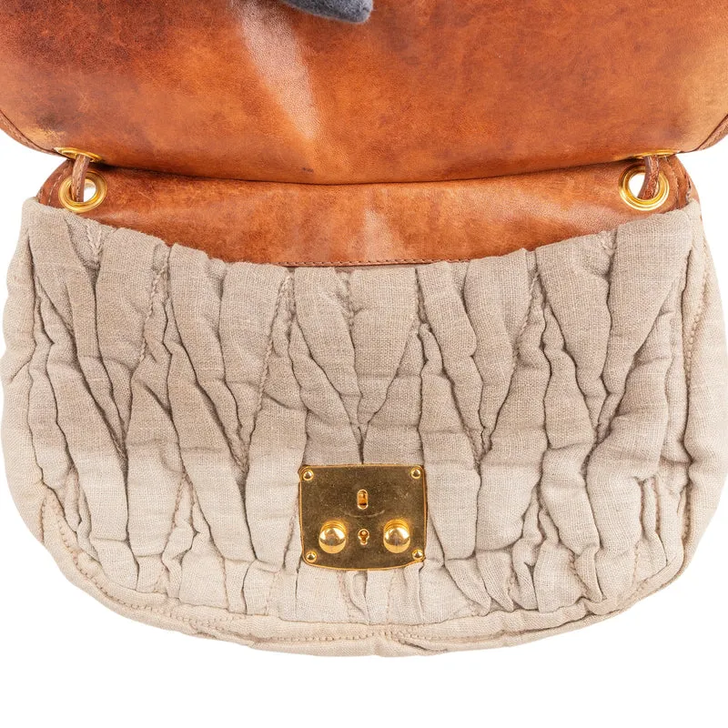 Miu Miu Linen Studded Fringe Small City Coffer Shoulder Crossbody Bag