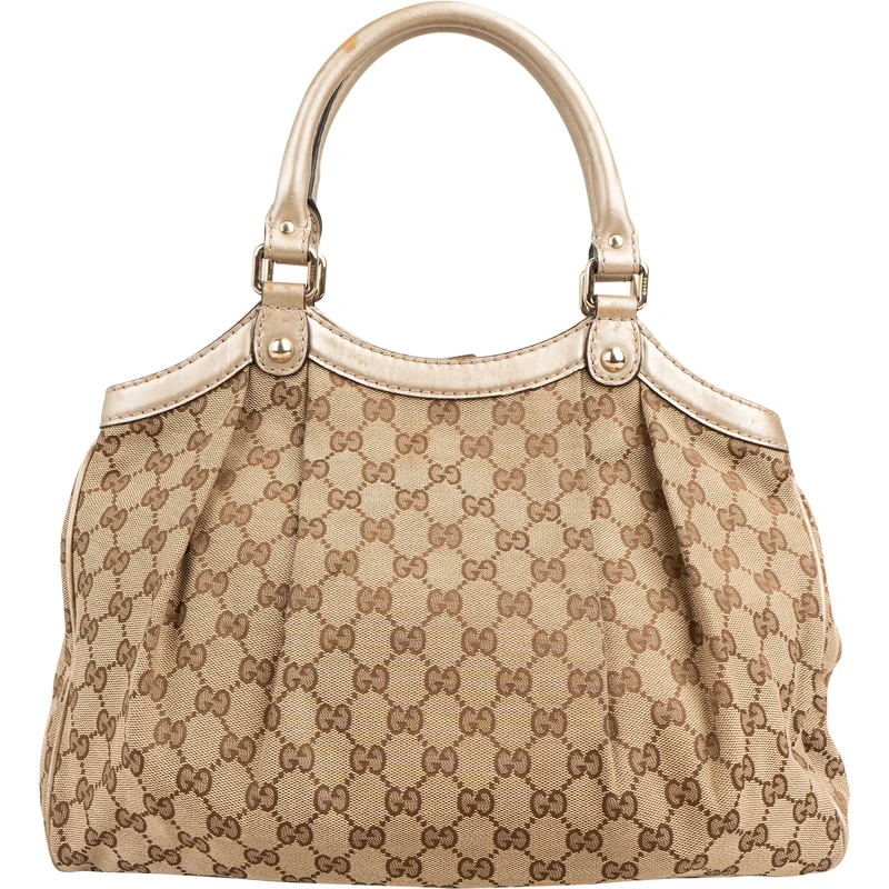 Gucci Monogram GG Canvas Metallic Leather Sukey Handbag