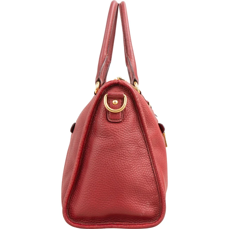 Prada Red Vitello Daino Leather Satchel City Handbag