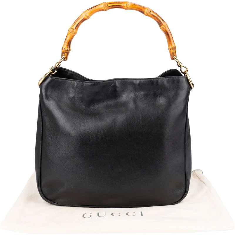 Gucci Classic Leather Bamboo Hobo Shoulder Bag