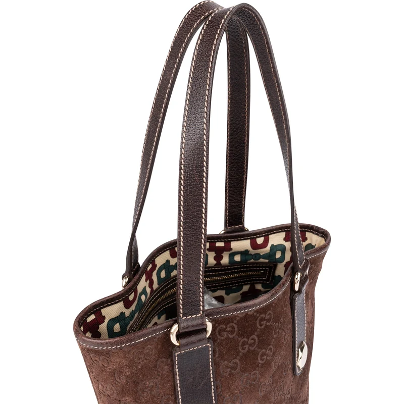Gucci Monogram Suede GG Embossed Tote Handbag