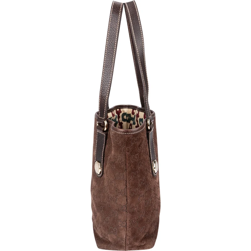 Gucci Monogram Suede GG Embossed Tote Handbag