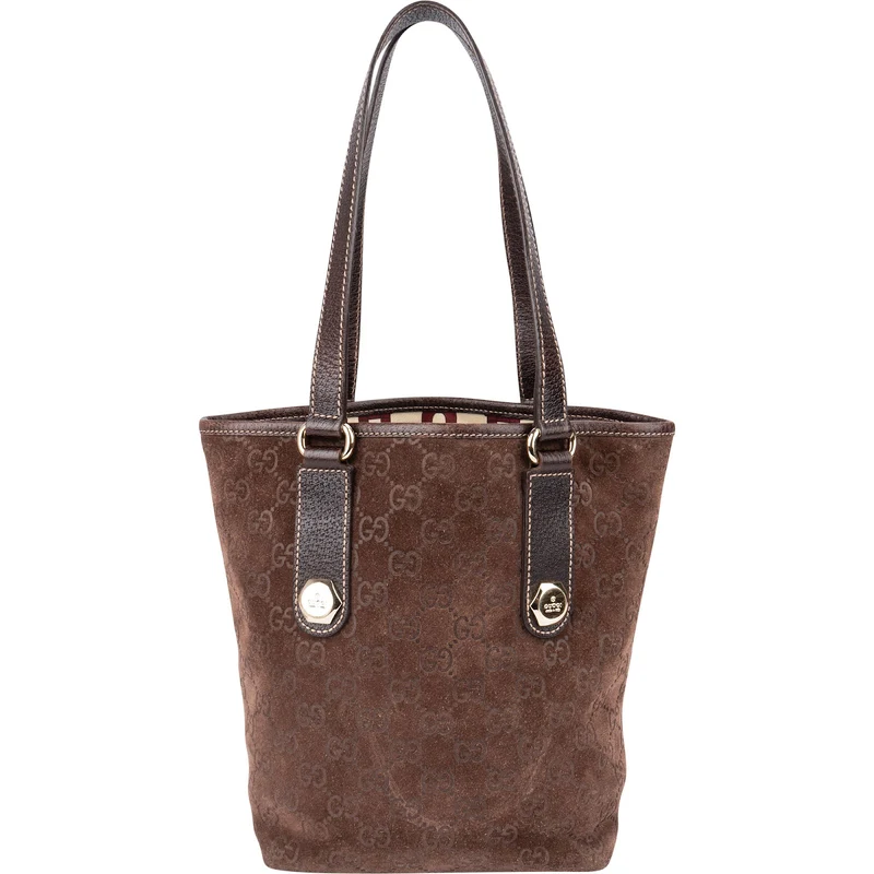 Gucci Monogram Suede GG Embossed Tote Handbag