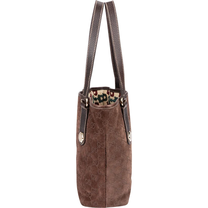 Gucci Monogram Suede GG Embossed Tote Handbag