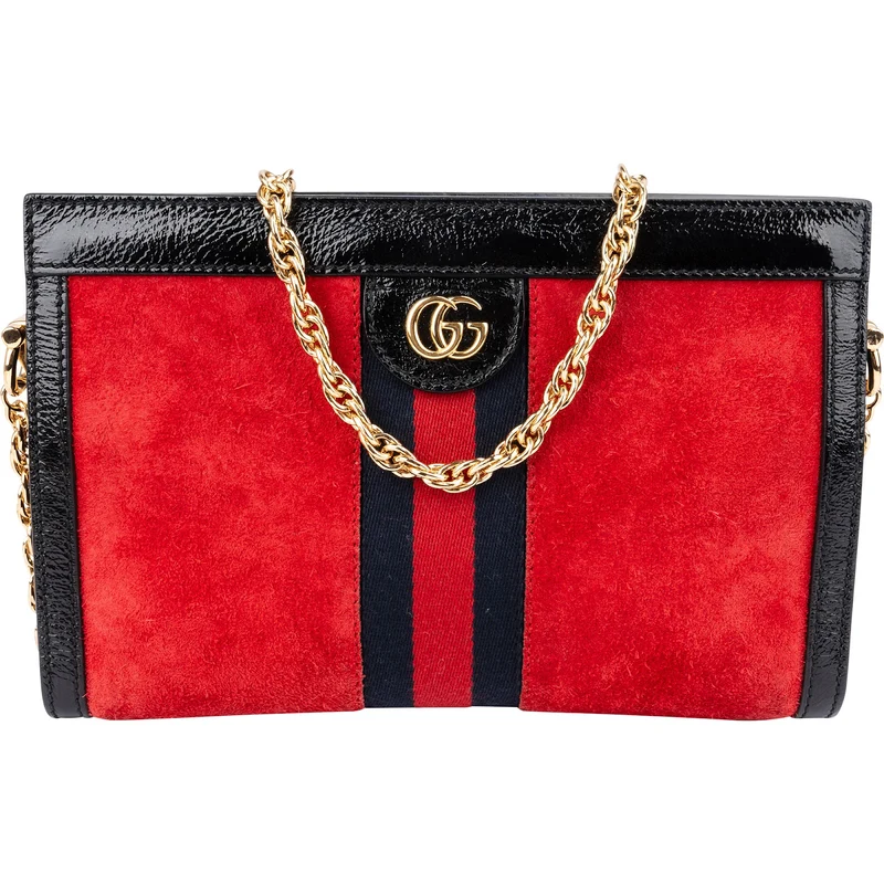 Gucci Suede Patent Leather Ophidia Shoulder Crossbody Bag