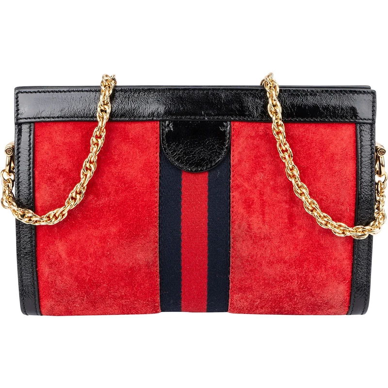 Gucci Suede Patent Leather Ophidia Shoulder Crossbody Bag