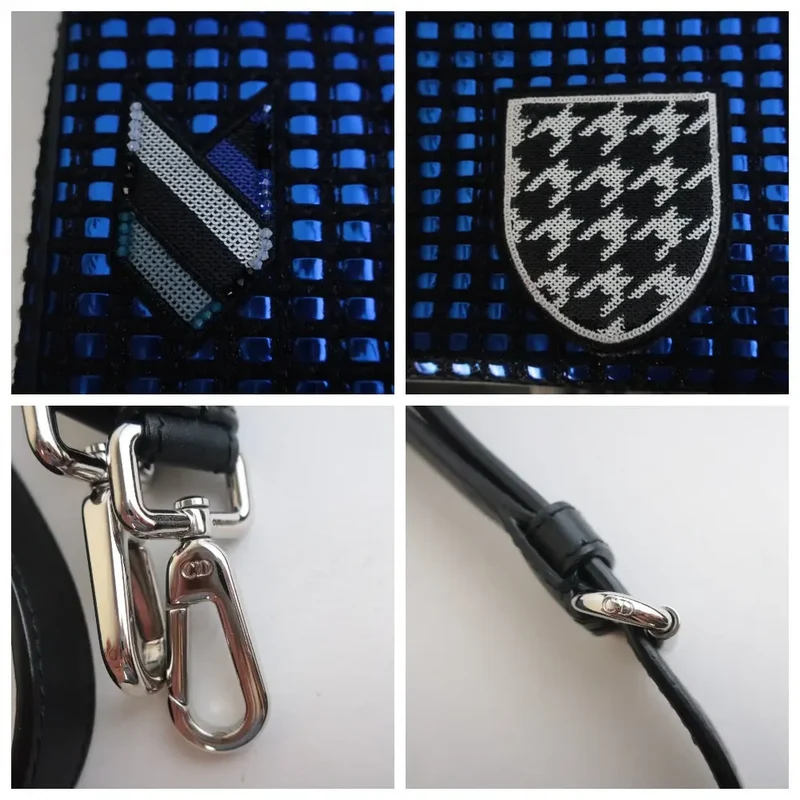 Diorissimo Patch Embellished Metallic Large Blue and Black Tweed Tote Bag