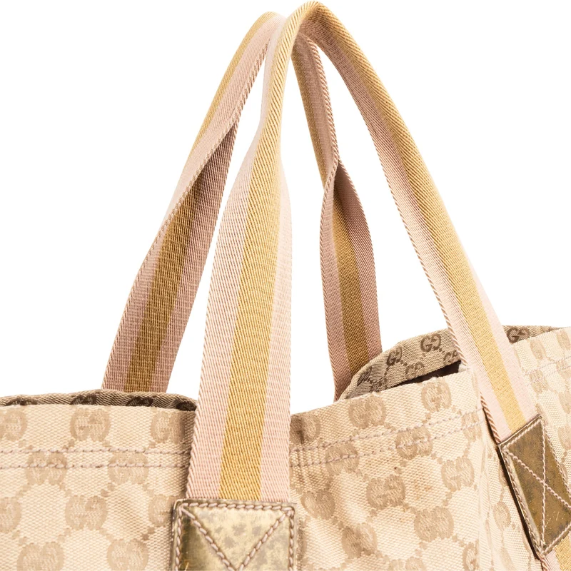 Gucci Monogram GG Canvas Metallic Web Stripe Tote Hobo Handbag