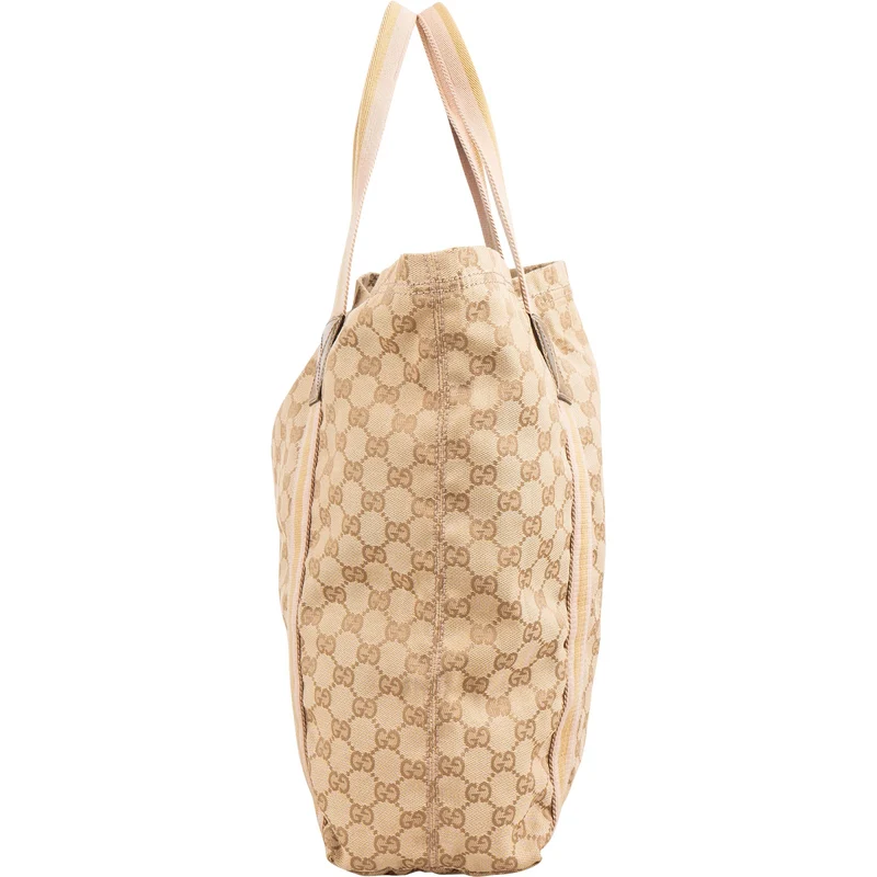 Gucci Monogram GG Canvas Metallic Web Stripe Tote Hobo Handbag
