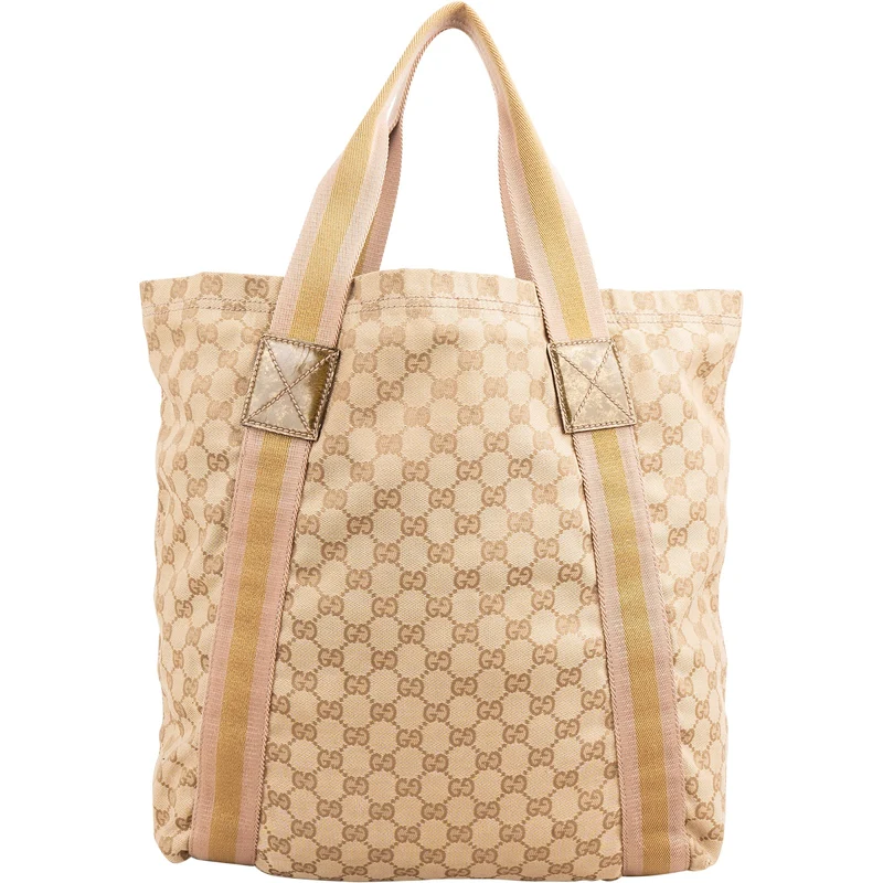 Gucci Monogram GG Canvas Metallic Web Stripe Tote Hobo Handbag