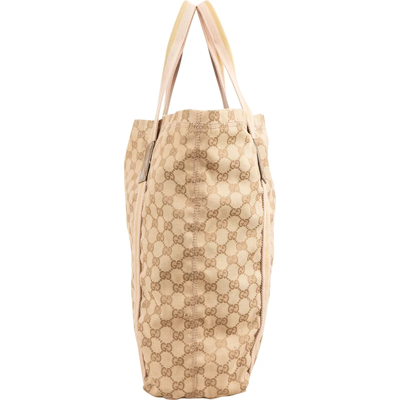 Gucci Monogram GG Canvas Metallic Web Stripe Tote Hobo Handbag