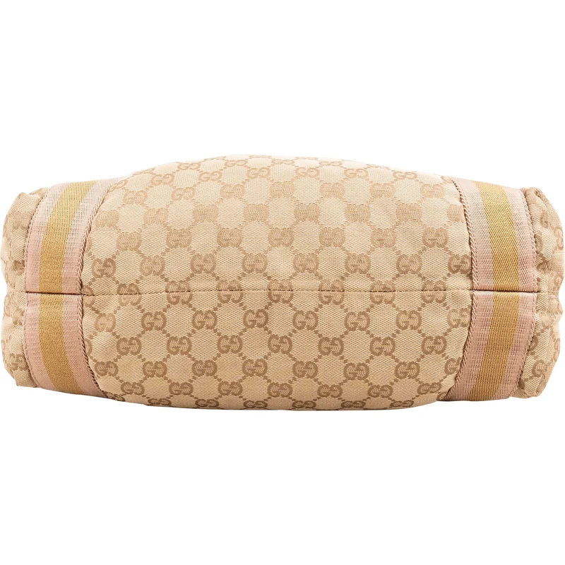 Gucci Monogram GG Canvas Metallic Web Stripe Tote Hobo Handbag