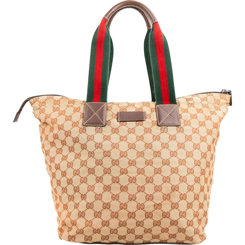 Gucci Monogram GG Canvas Web Strip Shopper Shoulder Bag