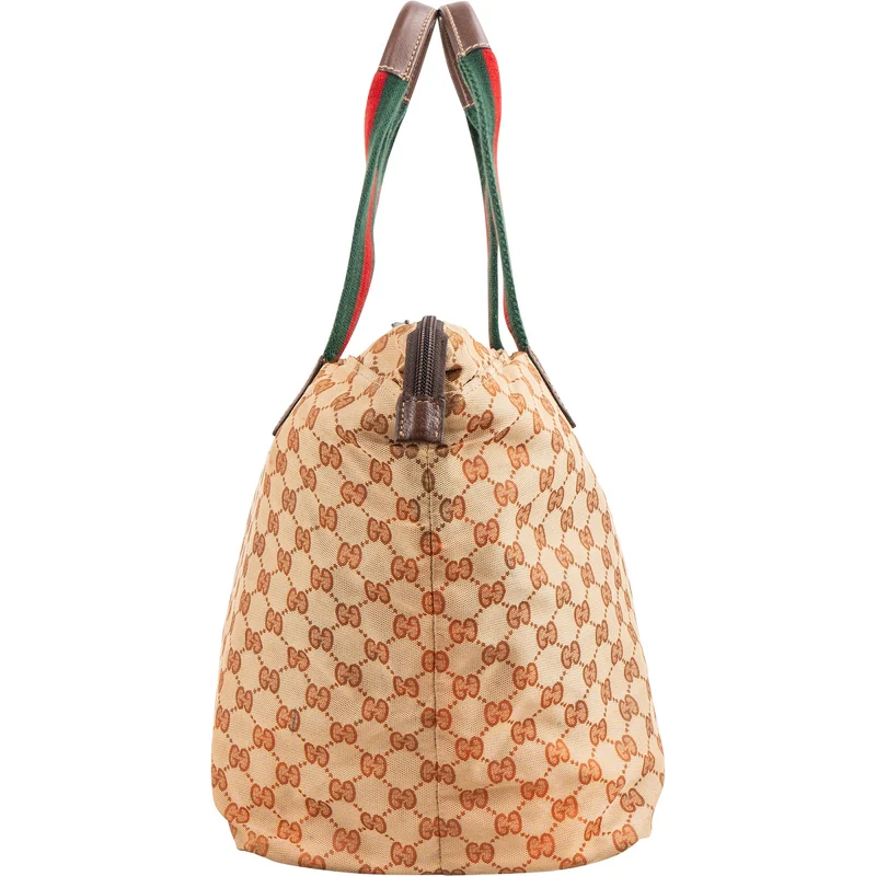 Gucci Monogram GG Canvas Web Strip Shopper Shoulder Bag