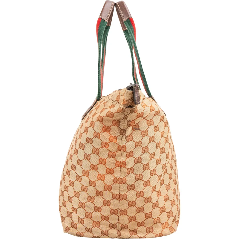 Gucci Monogram GG Canvas Web Strip Shopper Shoulder Bag