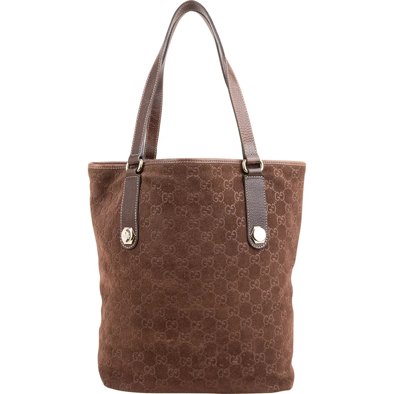 Gucci Monogram Suede GG Tote Shoulder Bag