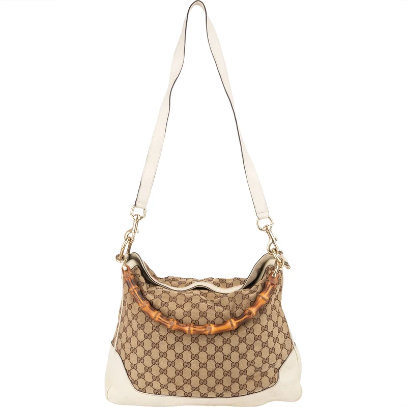 Gucci Monogram GG Canvas Bamboo Hobo Shoulder Bag