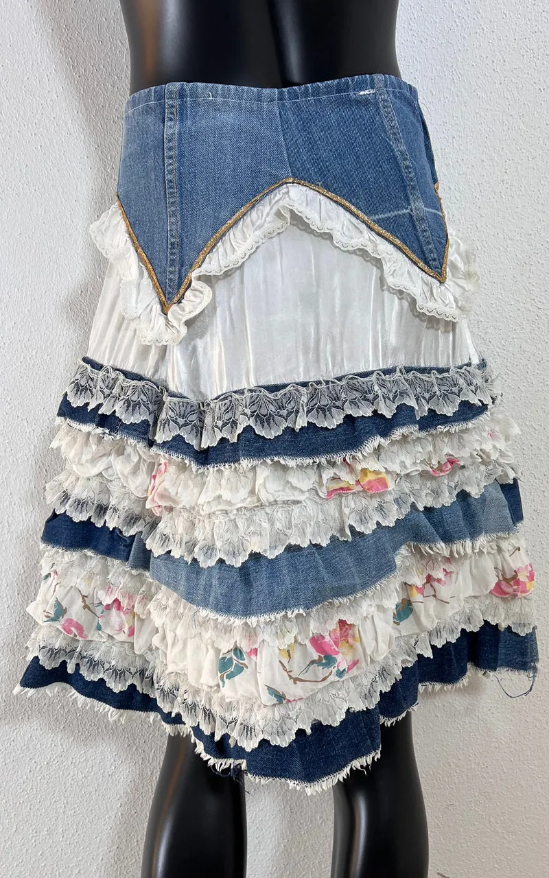 Vintage Denim Volant Skirt