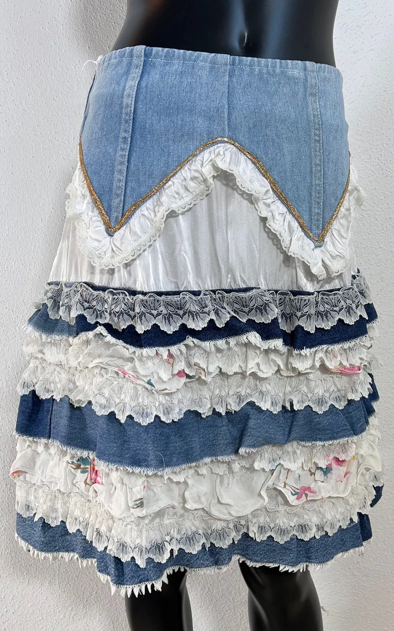 Vintage Denim Volant Skirt