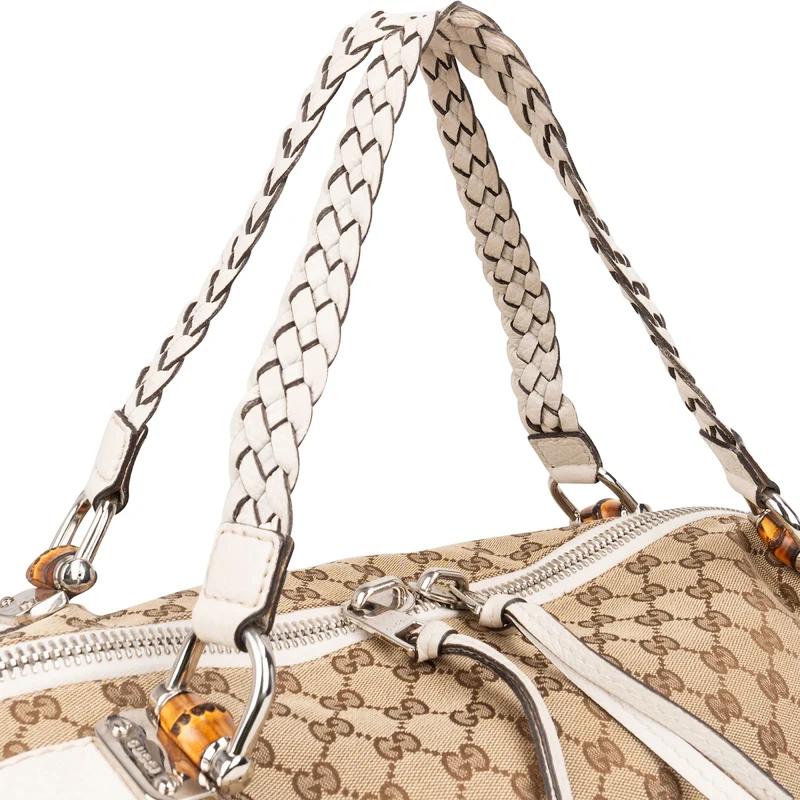 Gucci Monogram GG Heavy Braided Handle Bamboo Shoulder Bag