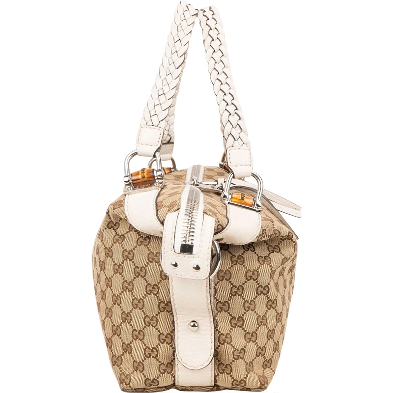 Gucci Monogram GG Heavy Braided Handle Bamboo Shoulder Bag