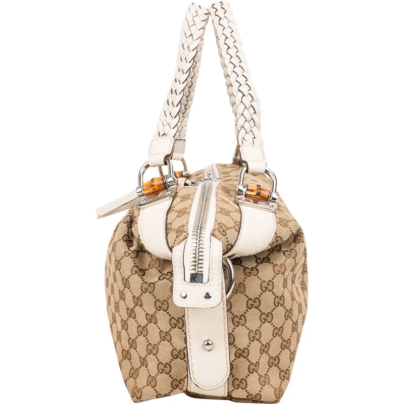 Gucci Monogram GG Heavy Braided Handle Bamboo Shoulder Bag