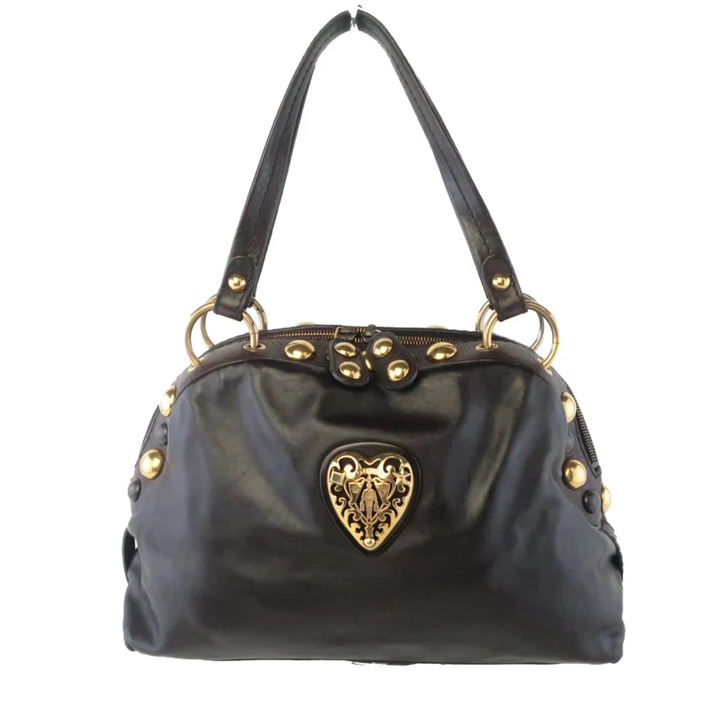 Gucci Black Leather Babouska Heart Dome Medium Satchel Bag