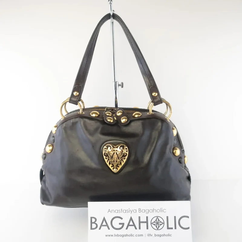 Gucci Black Leather Babouska Heart Dome Medium Satchel Bag