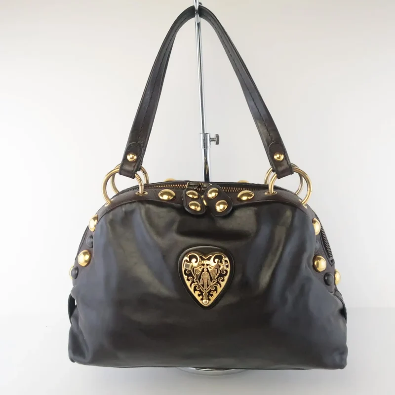 Gucci Black Leather Babouska Heart Dome Medium Satchel Bag