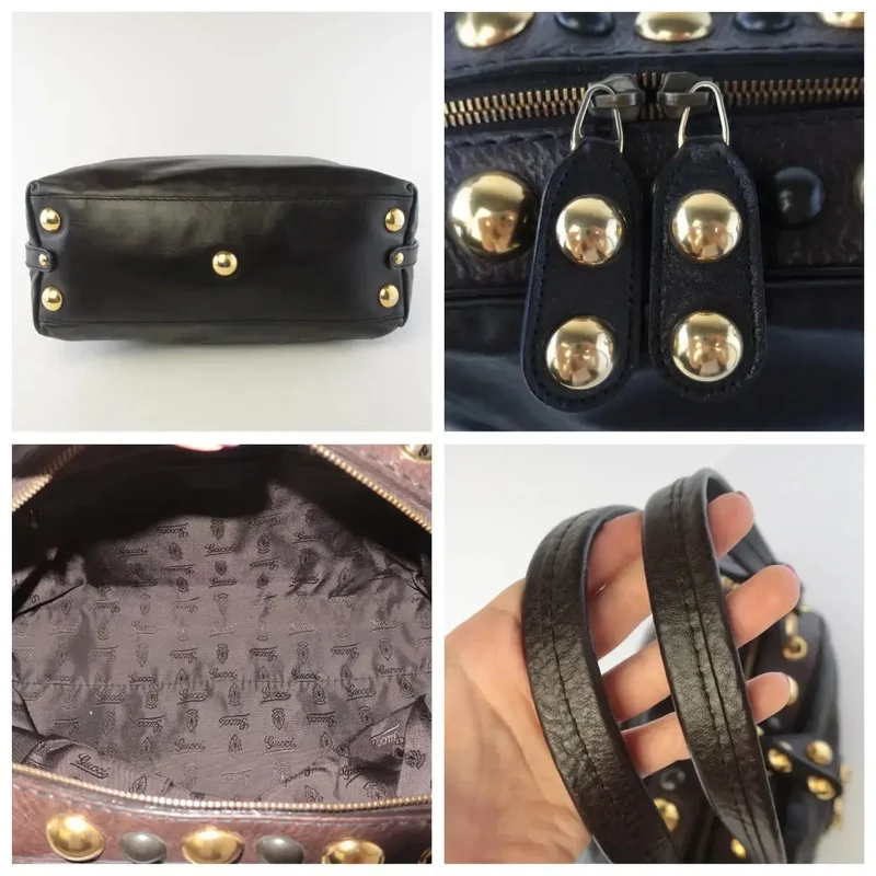 Gucci Black Leather Babouska Heart Dome Medium Satchel Bag