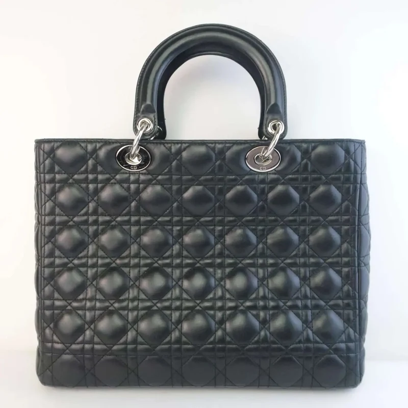 Christian Dior Black Cannage Lambskin Large Lady Dior Shoulder Bag