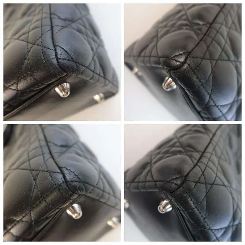 Christian Dior Black Cannage Lambskin Large Lady Dior Shoulder Bag