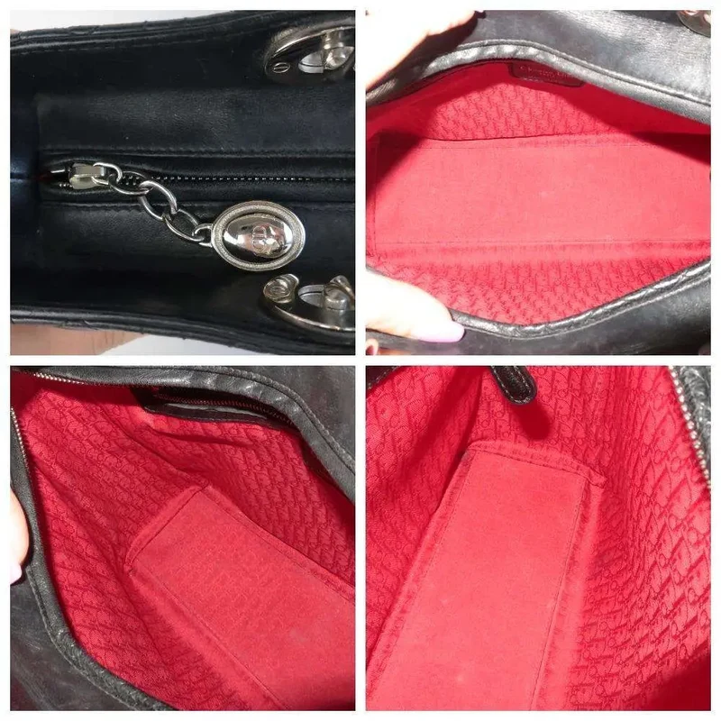 Christian Dior Black Cannage Lambskin Large Lady Dior Shoulder Bag