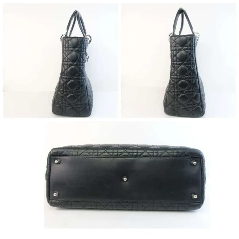 Christian Dior Black Cannage Lambskin Large Lady Dior Shoulder Bag