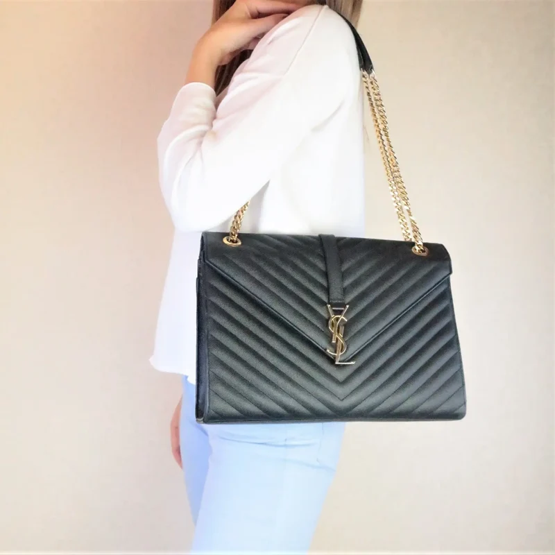 YSL Saint-Laurent Black Caviar Large Envelope Bag