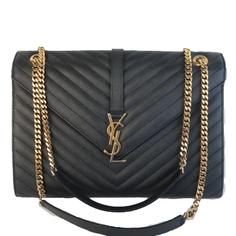 YSL Saint-Laurent Black Caviar Large Envelope Bag