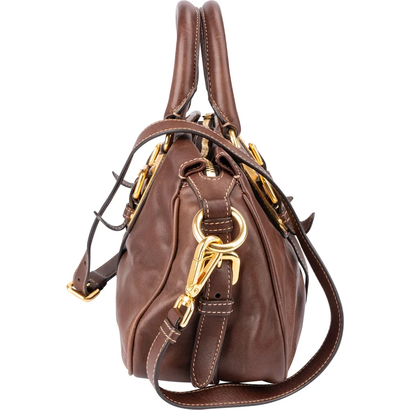 Prada Brown Vitello Daino Bauletto Handbag