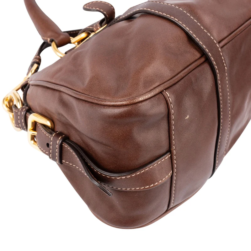 Prada Brown Vitello Daino Bauletto Handbag
