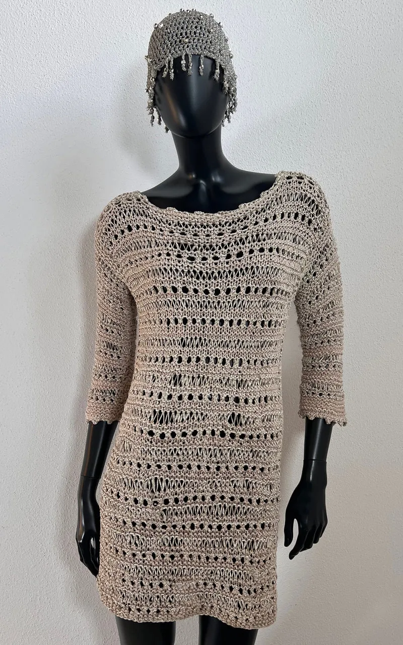 Vintage Metallic Yarn Crochet Dress Handmade