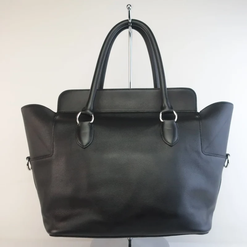 Hermes Black Swift Leather Q Square PHW Toolbox 26 Handbag