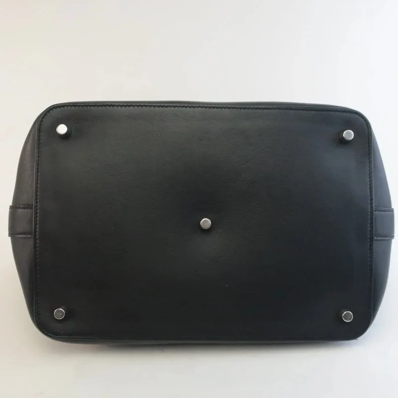 Hermes Black Swift Leather Q Square PHW Toolbox 26 Handbag